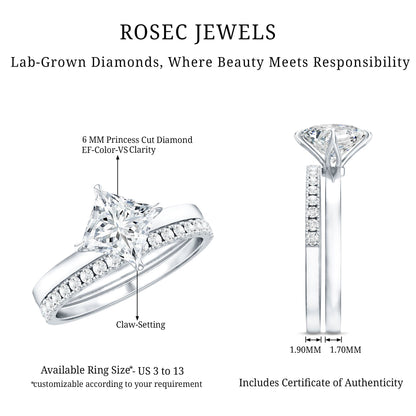 Princess Cut Lab Grown Diamond Ring With Wedding Band