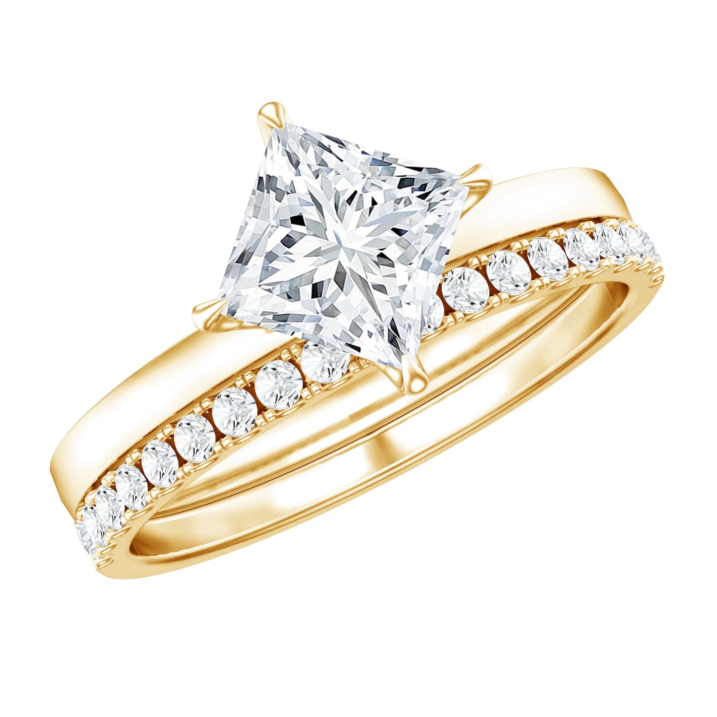 Princess Cut Lab Grown Diamond Ring With Wedding Band