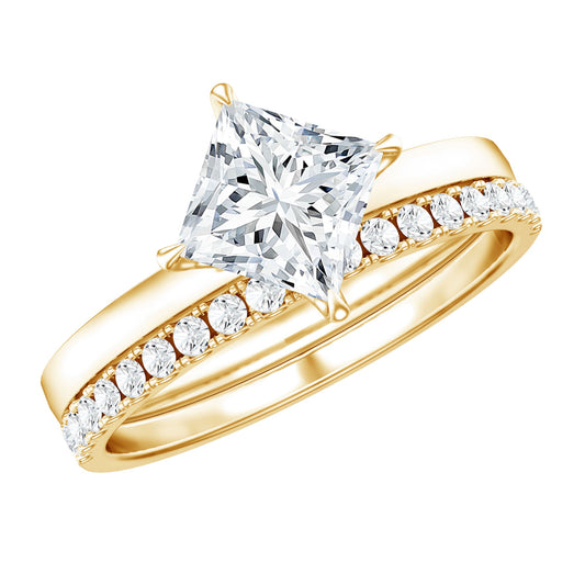 Princess Cut Lab Grown Diamond Ring With Wedding Band