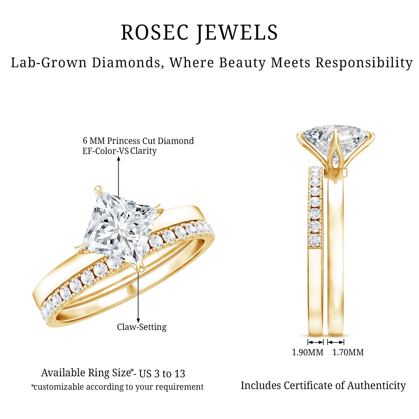 Princess Cut Lab Grown Diamond Ring With Wedding Band