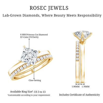 Princess Cut Lab Grown Diamond Ring With Wedding Band