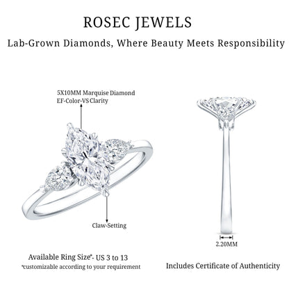 Certified Lab Grown Diamond Three Stone Engagement Ring for Women