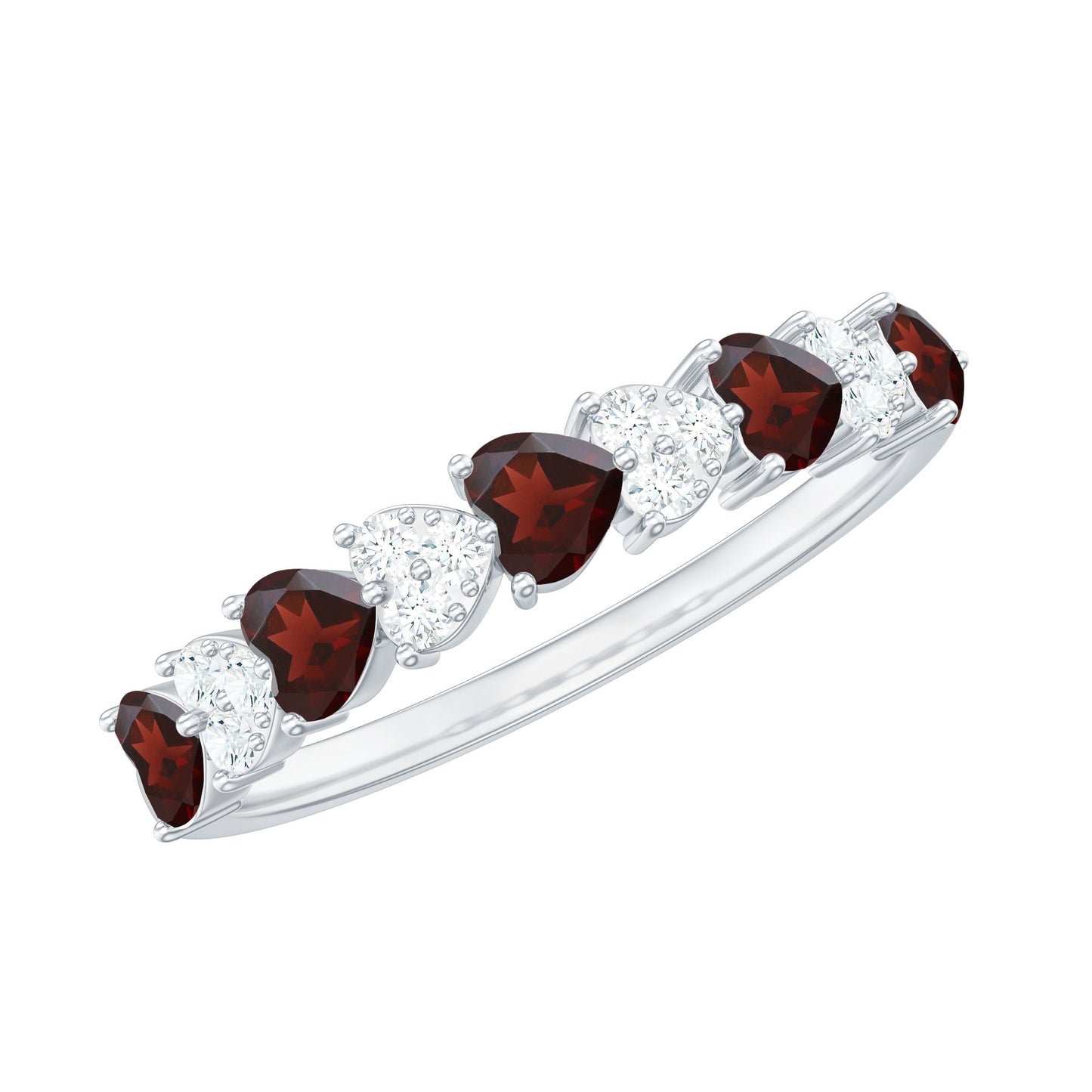 Natural Garnet Diamond Heart Eternity Ring in East West Style
