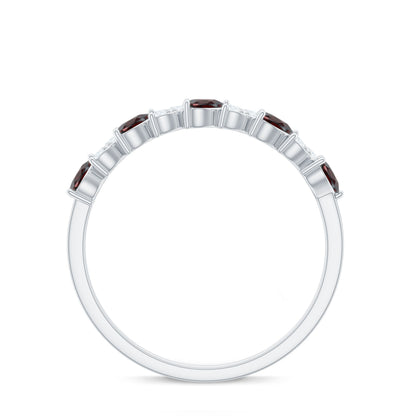 Natural Garnet Diamond Heart Eternity Ring in East West Style