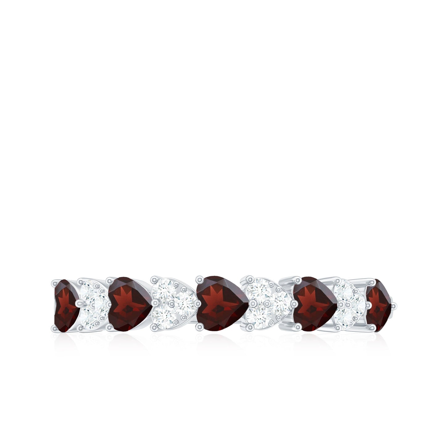 Natural Garnet Diamond Heart Eternity Ring in East West Style
