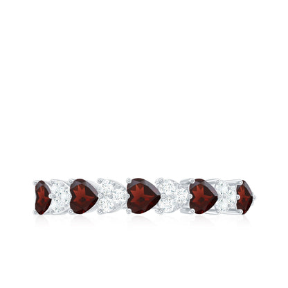 Natural Garnet Diamond Heart Eternity Ring in East West Style