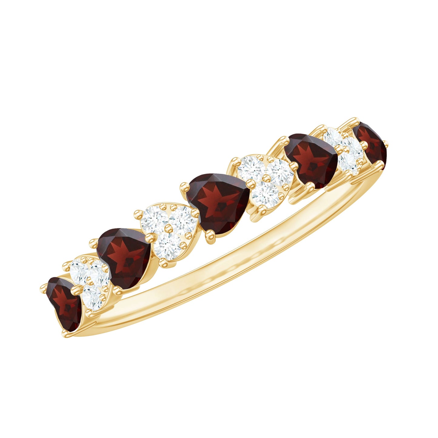 Natural Garnet Diamond Heart Eternity Ring in East West Style