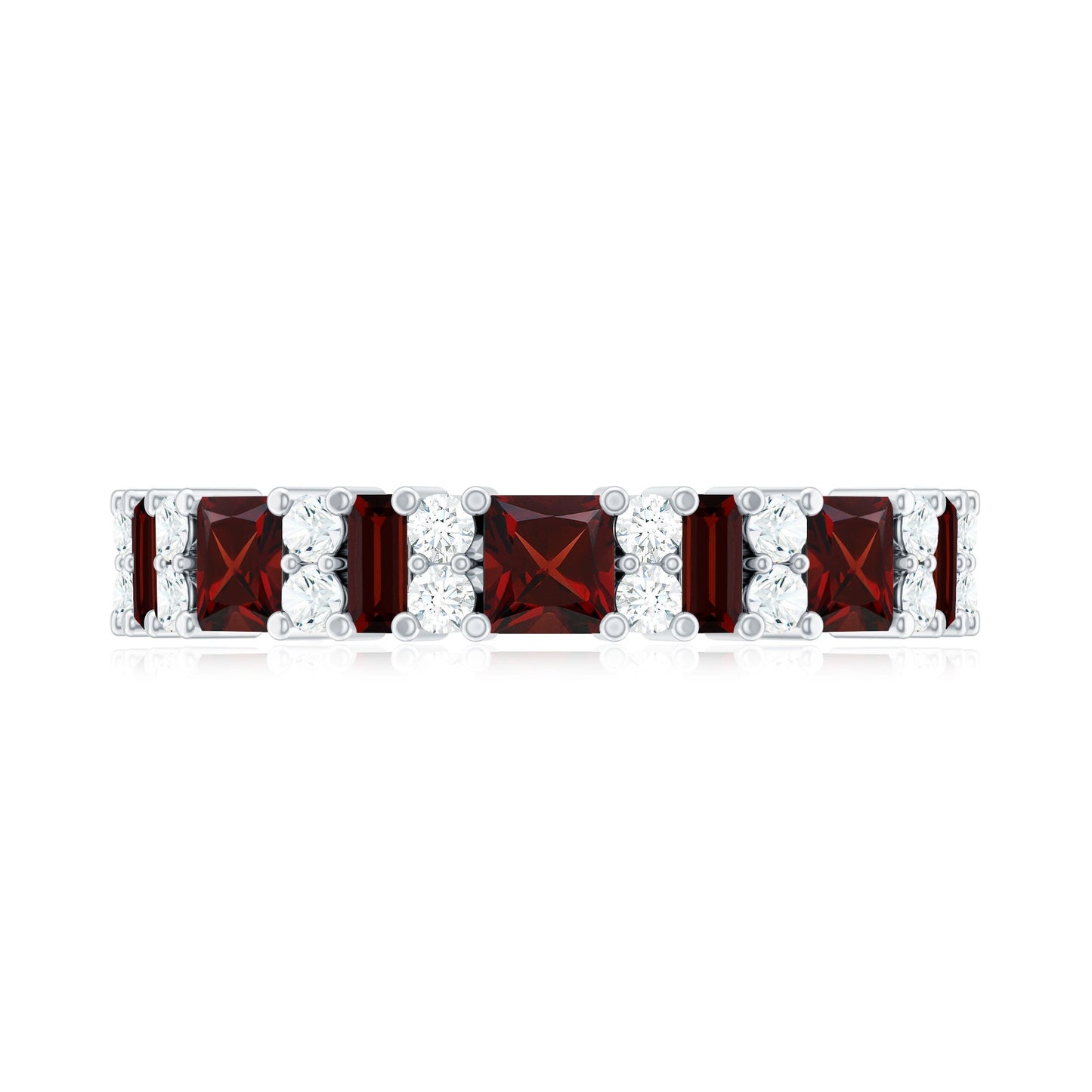 Natural Red Garnet Half Eternity Ring with Diamond
