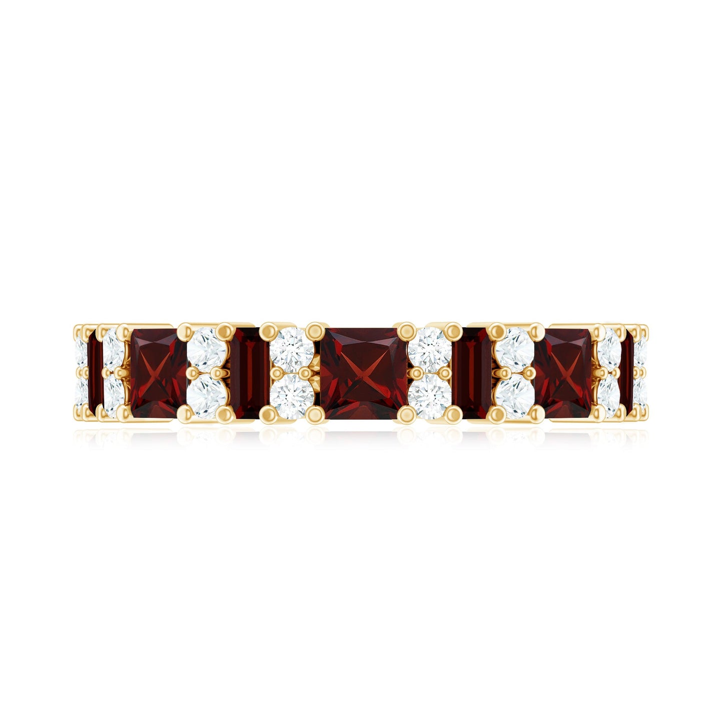 Natural Red Garnet Half Eternity Ring with Diamond