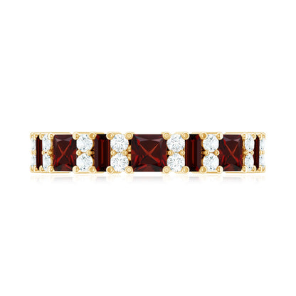 Natural Red Garnet Half Eternity Ring with Diamond