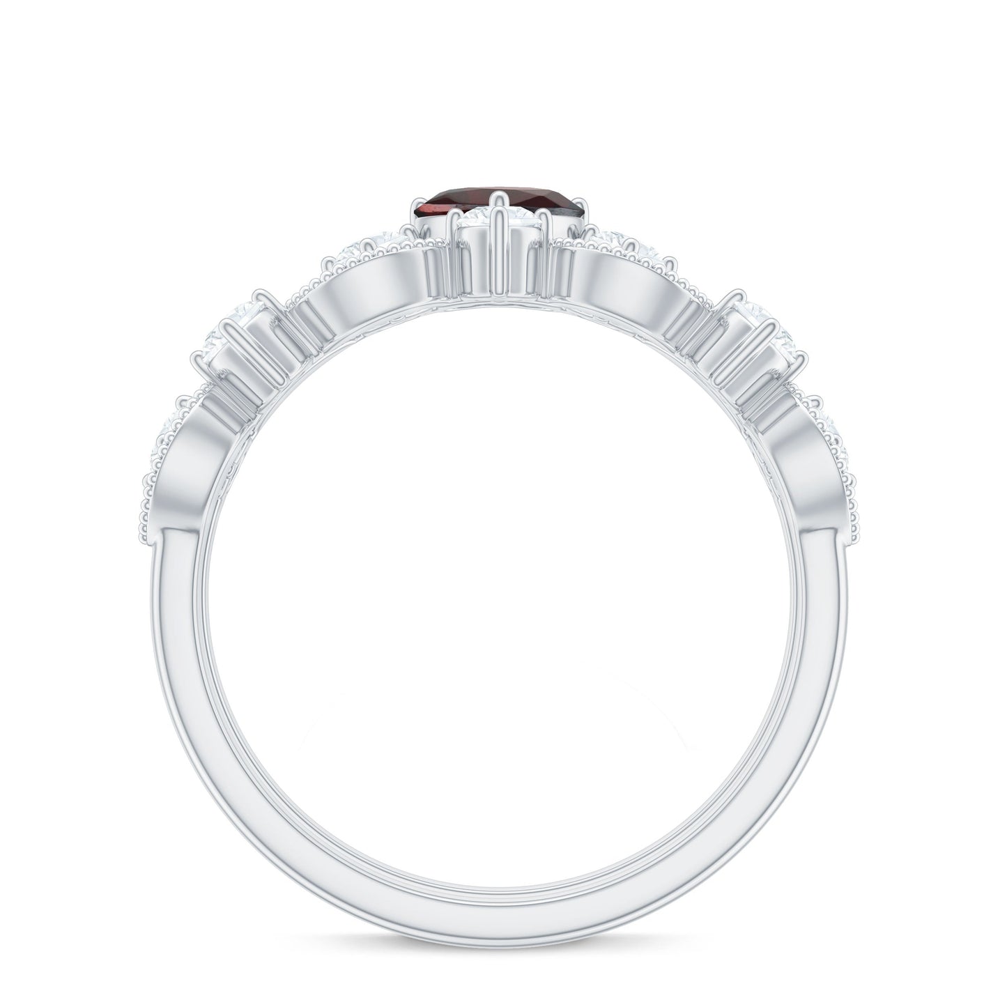 Natural Garnet Diamond Heart Engagement Ring with Wedding Band