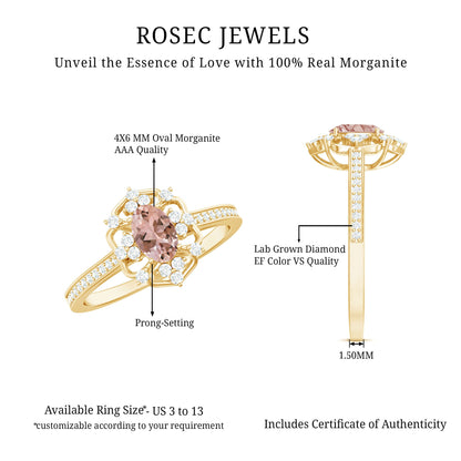 Vintage Inspired Morganite Engagement Ring with Diamonds