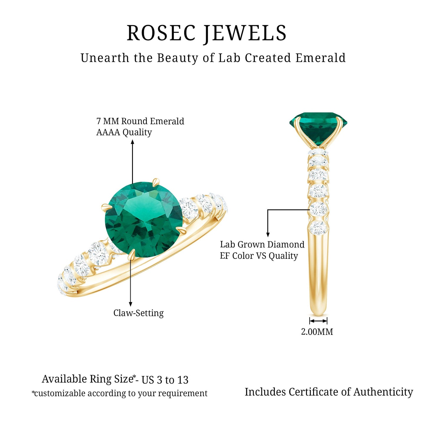 Womens Lab Grown Emerald Engagement Ring with Diamonds