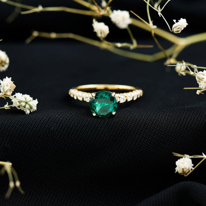 Womens Lab Grown Emerald Engagement Ring with Diamonds