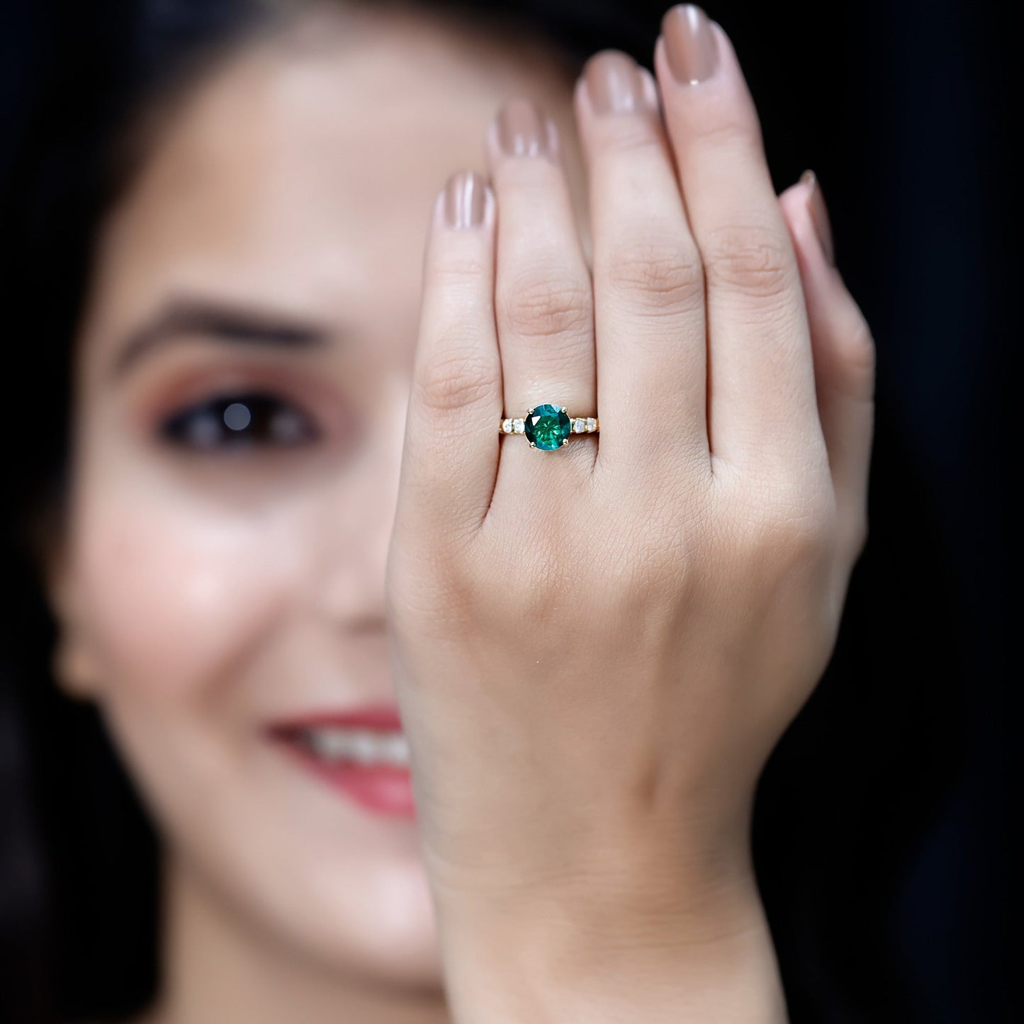 Womens Lab Grown Emerald Engagement Ring with Diamonds