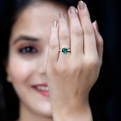 Womens Lab Grown Emerald Engagement Ring with Diamonds