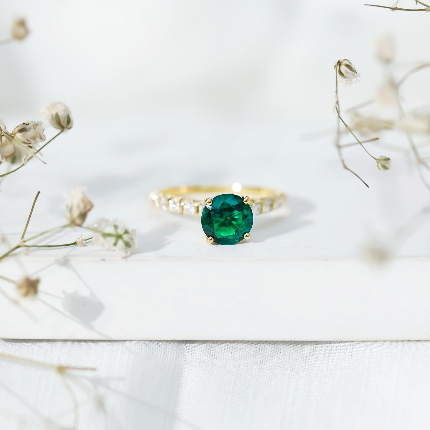 Womens Lab Grown Emerald Engagement Ring with Diamonds