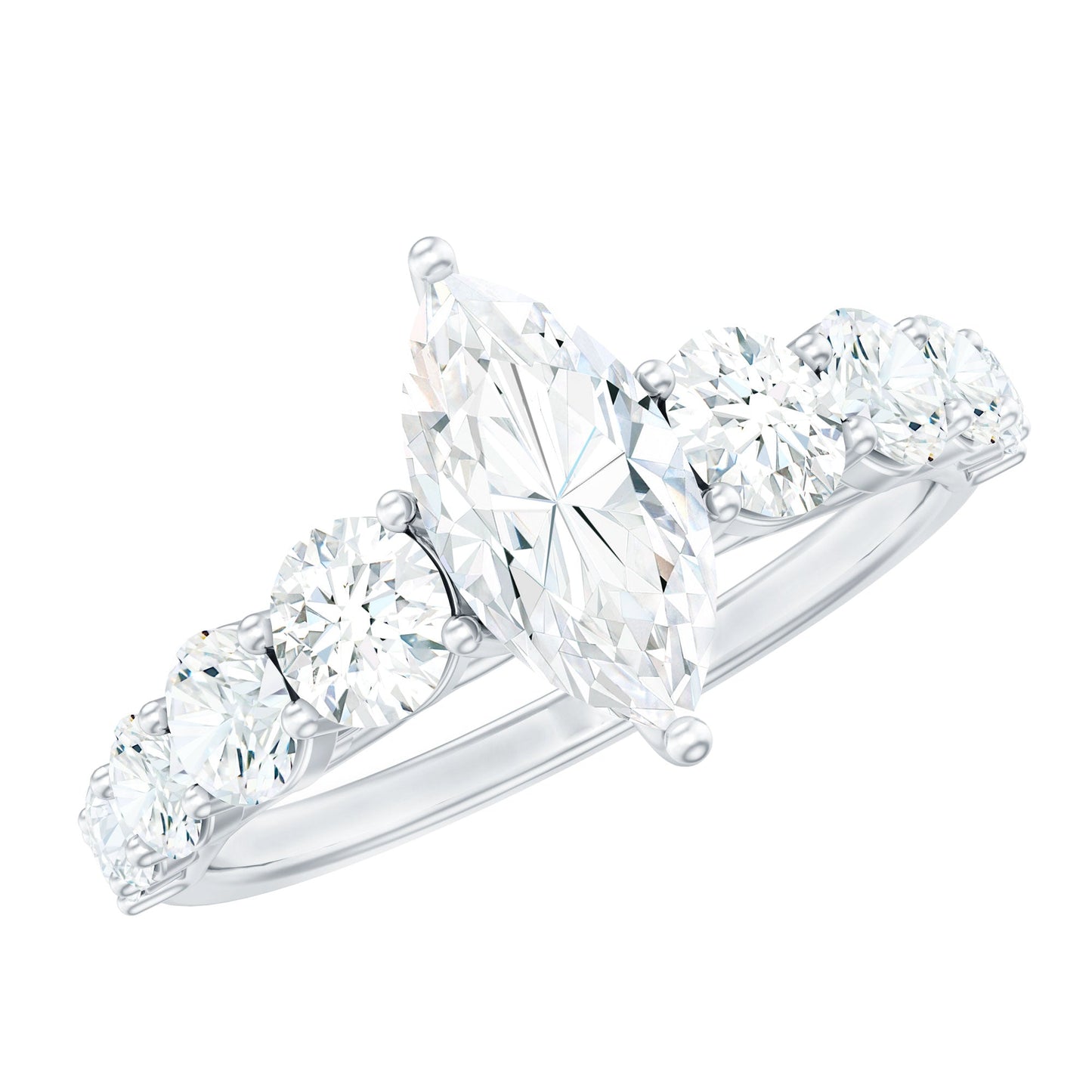 Marquise Cut Moissanite Engagement Ring with Side Stones
