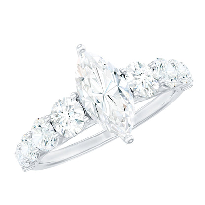 Marquise Cut Moissanite Engagement Ring with Side Stones