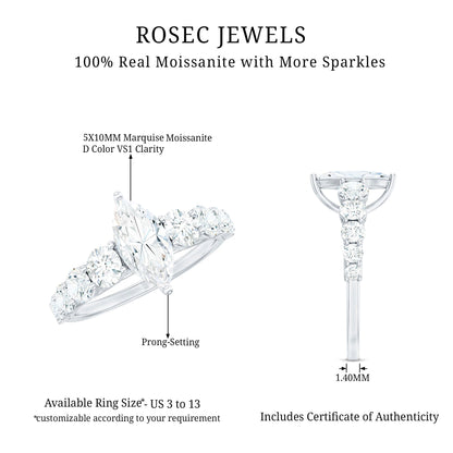 Marquise Cut Moissanite Engagement Ring with Side Stones
