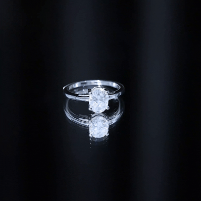 Certified 6X8mm Solitaire Moissanite Oval Engagement Ring