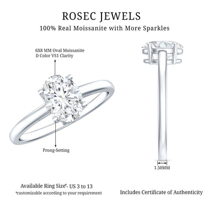 Certified 6X8mm Solitaire Moissanite Oval Engagement Ring