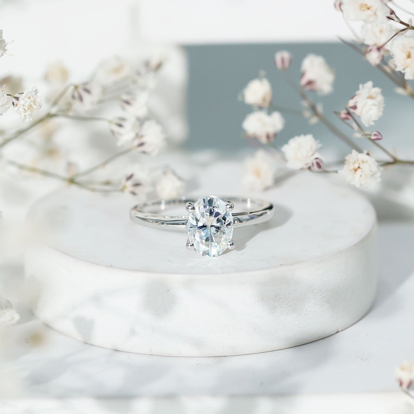 Certified 6X8mm Solitaire Moissanite Oval Engagement Ring