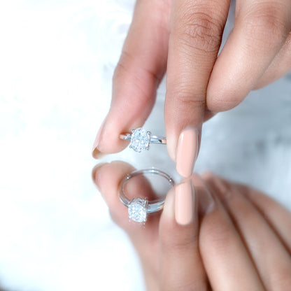 Certified 6X8mm Solitaire Moissanite Oval Engagement Ring