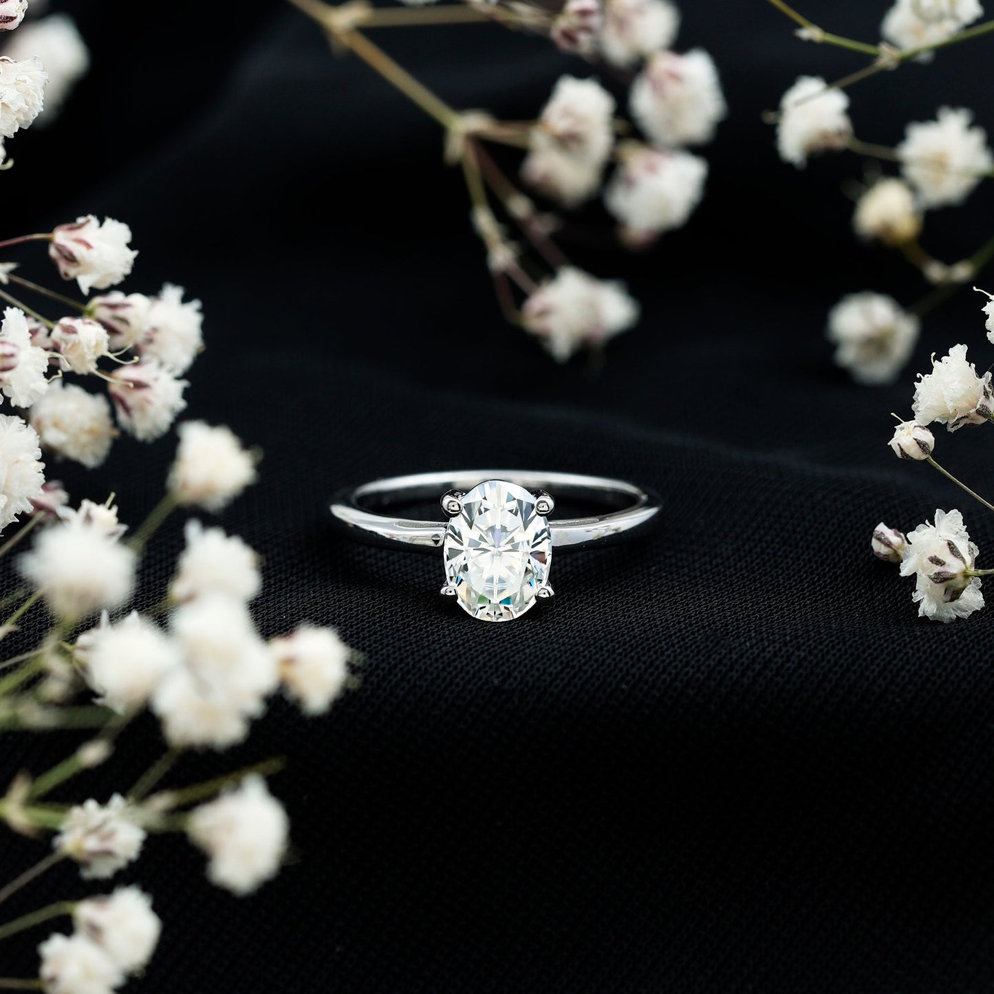 Certified 6X8mm Solitaire Moissanite Oval Engagement Ring