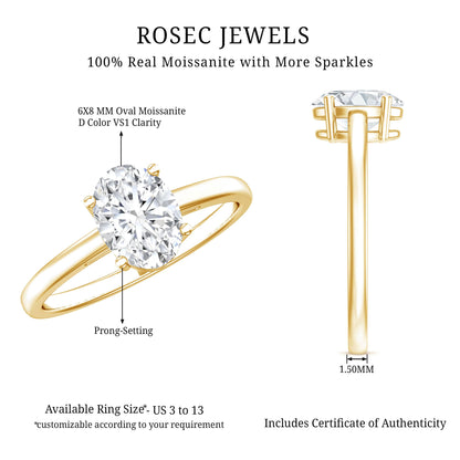 Certified 6X8mm Solitaire Moissanite Oval Engagement Ring
