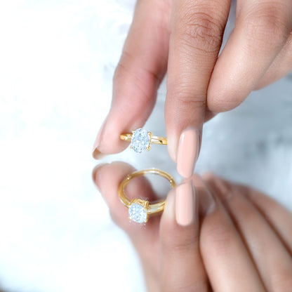 Certified 6X8mm Solitaire Moissanite Oval Engagement Ring