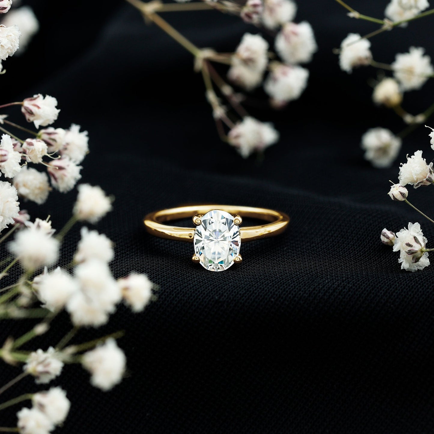 Certified 6X8mm Solitaire Moissanite Oval Engagement Ring