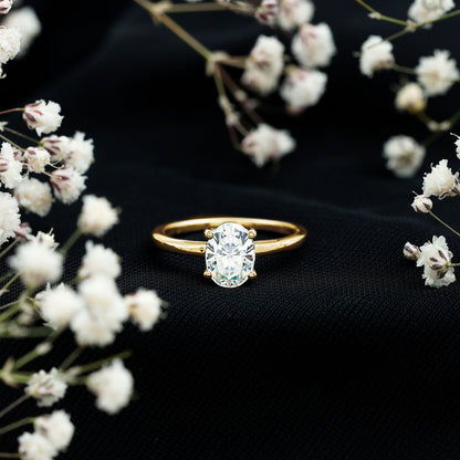 Certified 6X8mm Solitaire Moissanite Oval Engagement Ring