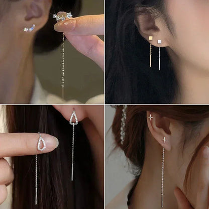 925 Silver Earring For Women Long Tassel Earrings Ear Line pendientes Fashion Zircon Star Drop Earrings