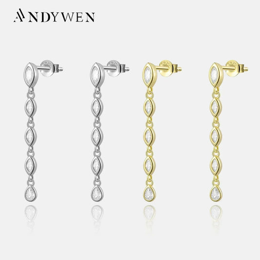 ANDYWEN 100% 925 Sterling Silver Gold Spicy Earring Chain Ovals Locker Earring Women Pendientes Luxury Fine Jewelry 2023 Clips