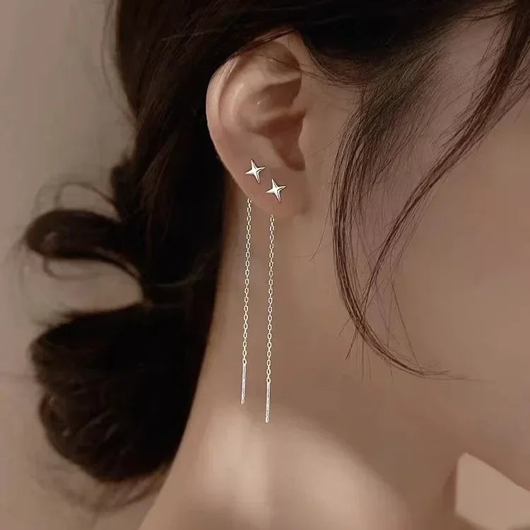 925 Silver Earring For Women Long Tassel Earrings Ear Line pendientes Fashion Zircon Star Drop Earrings