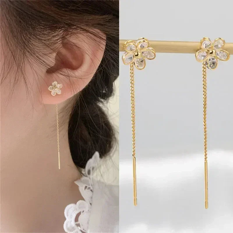 925 Silver Earring For Women Long Tassel Earrings Ear Line pendientes Fashion Zircon Star Drop Earrings