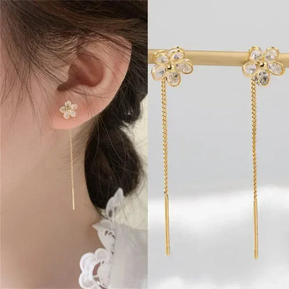 925 Silver Earring For Women Long Tassel Earrings Ear Line pendientes Fashion Zircon Star Drop Earrings
