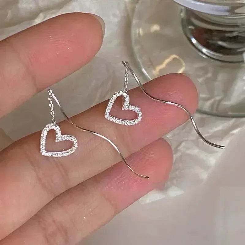 925 Silver Earring For Women Long Tassel Earrings Ear Line pendientes Fashion Zircon Star Drop Earrings
