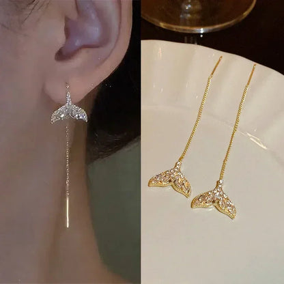 925 Silver Earring For Women Long Tassel Earrings Ear Line pendientes Fashion Zircon Star Drop Earrings