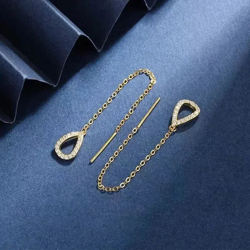 925 Silver Earring For Women Long Tassel Earrings Ear Line pendientes Fashion Zircon Star Drop Earrings