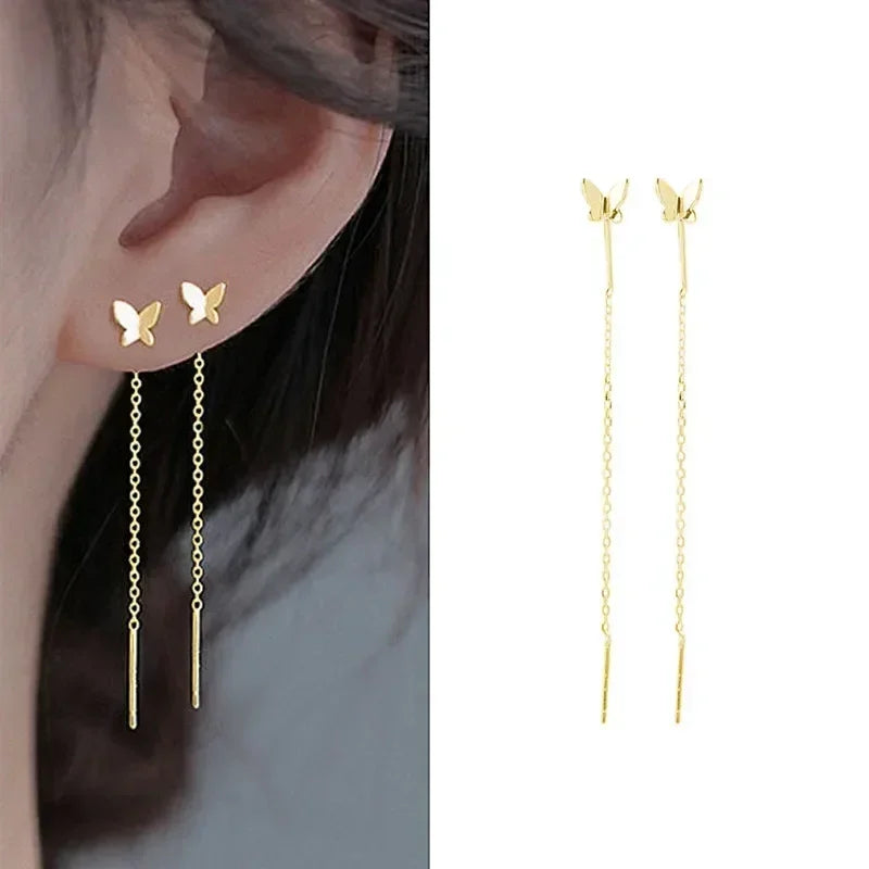 925 Silver Earring For Women Long Tassel Earrings Ear Line pendientes Fashion Zircon Star Drop Earrings