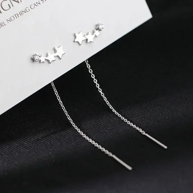 925 Silver Earring For Women Long Tassel Earrings Ear Line pendientes Fashion Zircon Star Drop Earrings