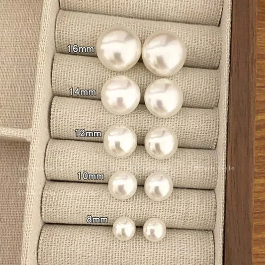 Korean Elegant White Glossy Pearl Stud Earrings For Women Exquisite Simple Imitation Pearl Round Earring Wedding Party Jewelry