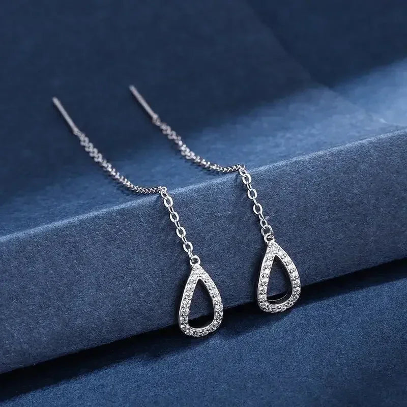 925 Silver Earring For Women Long Tassel Earrings Ear Line pendientes Fashion Zircon Star Drop Earrings