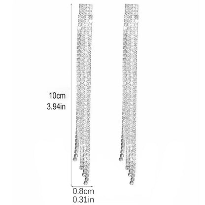 TREAZY Shiny 4 Lines  Rhinestone Crystal Tassel Long Earrings for Women Wedding Party Hanging Dangle Earrings Bridal Brincos