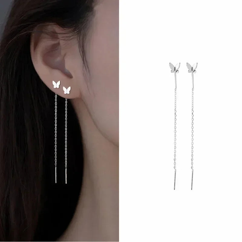 925 Silver Earring For Women Long Tassel Earrings Ear Line pendientes Fashion Zircon Star Drop Earrings