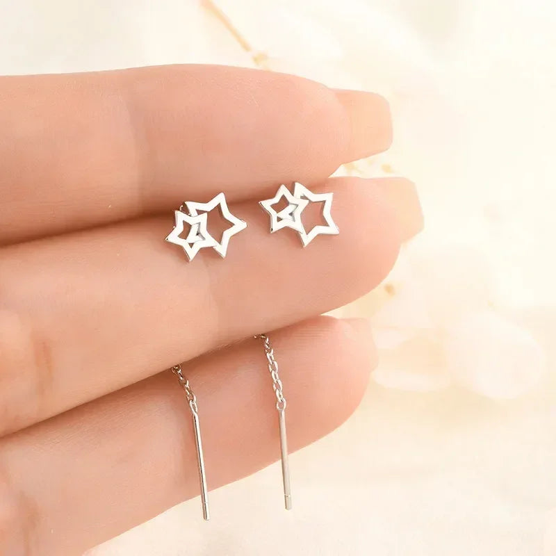 925 Silver Earring For Women Long Tassel Earrings Ear Line pendientes Fashion Zircon Star Drop Earrings