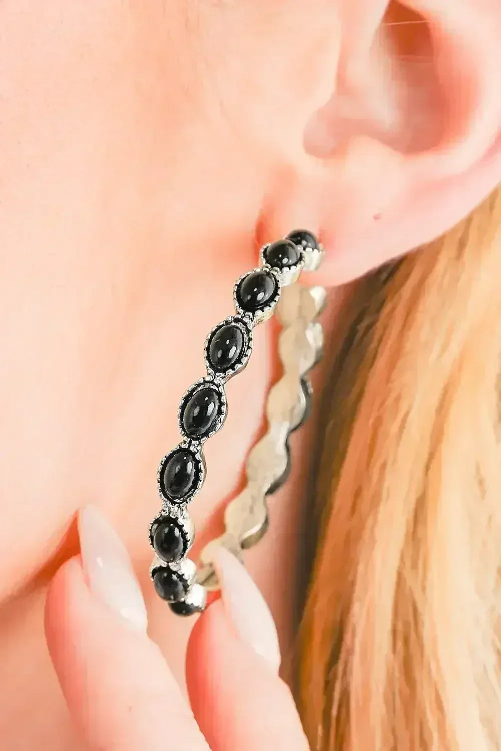 Turquoise C-Shape Hoop Earrings | Bold Statement Earrings - Femstylo