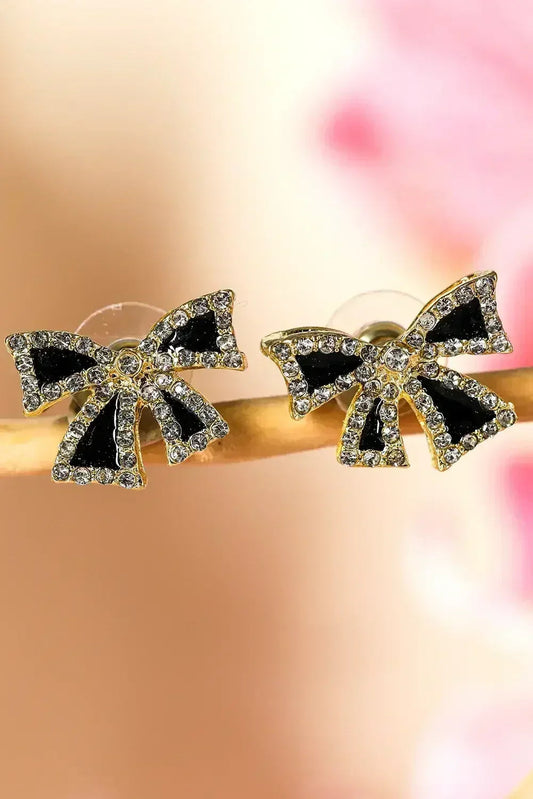 Black Rhinestone Bowknot Studs | Elegant Alloy Earrings - Femstylo